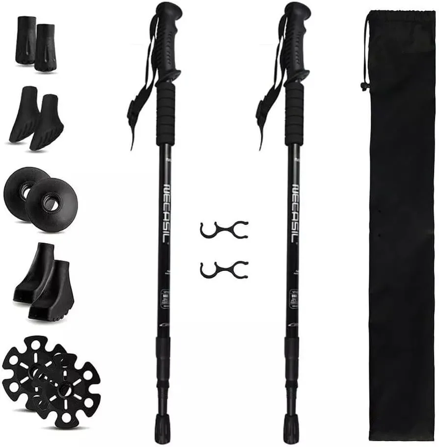2 Pack Foldable Trekking Hiking Poles, Aluminum Telescopic Nordic Walking Sticks with Anti-Shock and Quick Lock