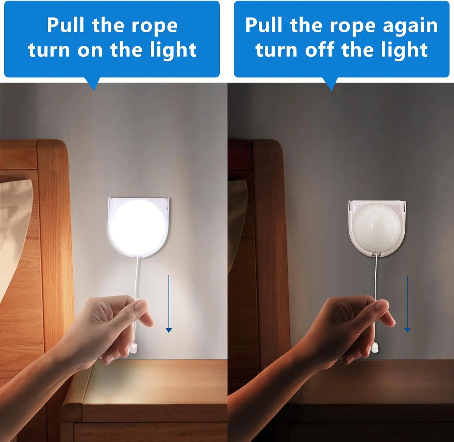 2 Pack Stick-Up Battery Operated Light Bulb, Wireless LED Closet Light Bulb, Self Adhesive Wall Mounted Light Fixture with Pull Chain for Cabinet Bedroom Living Room Kitchen, Milk White Cover