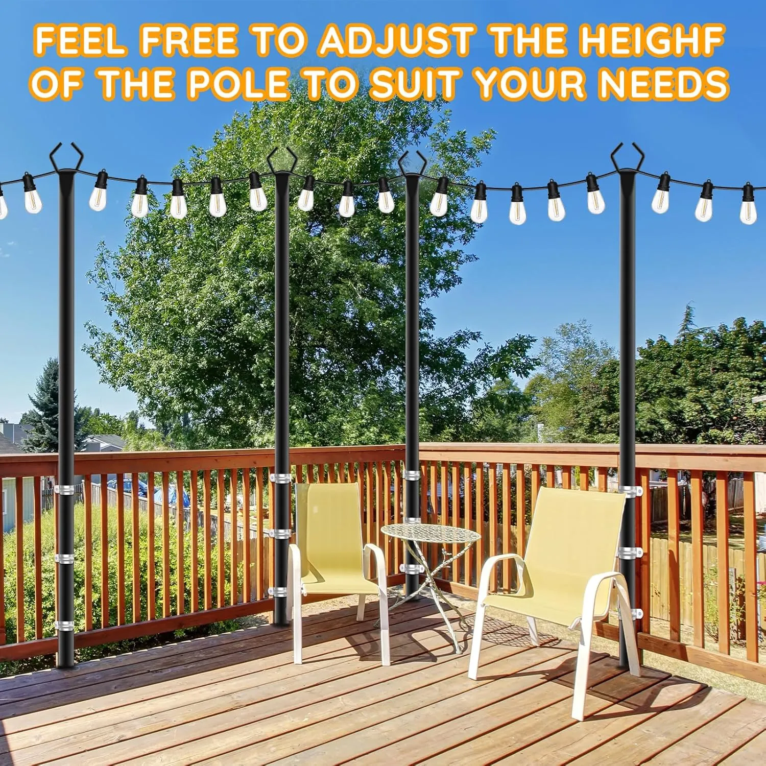 2 Pack String Light Poles, Outdoor String Light Pole 10ft Forked Metal Light Pole with Adjustable Outdoor Light Stand, Deck, Backyard, Garden, Wedding, Rustproof and Sturdy with Hooks