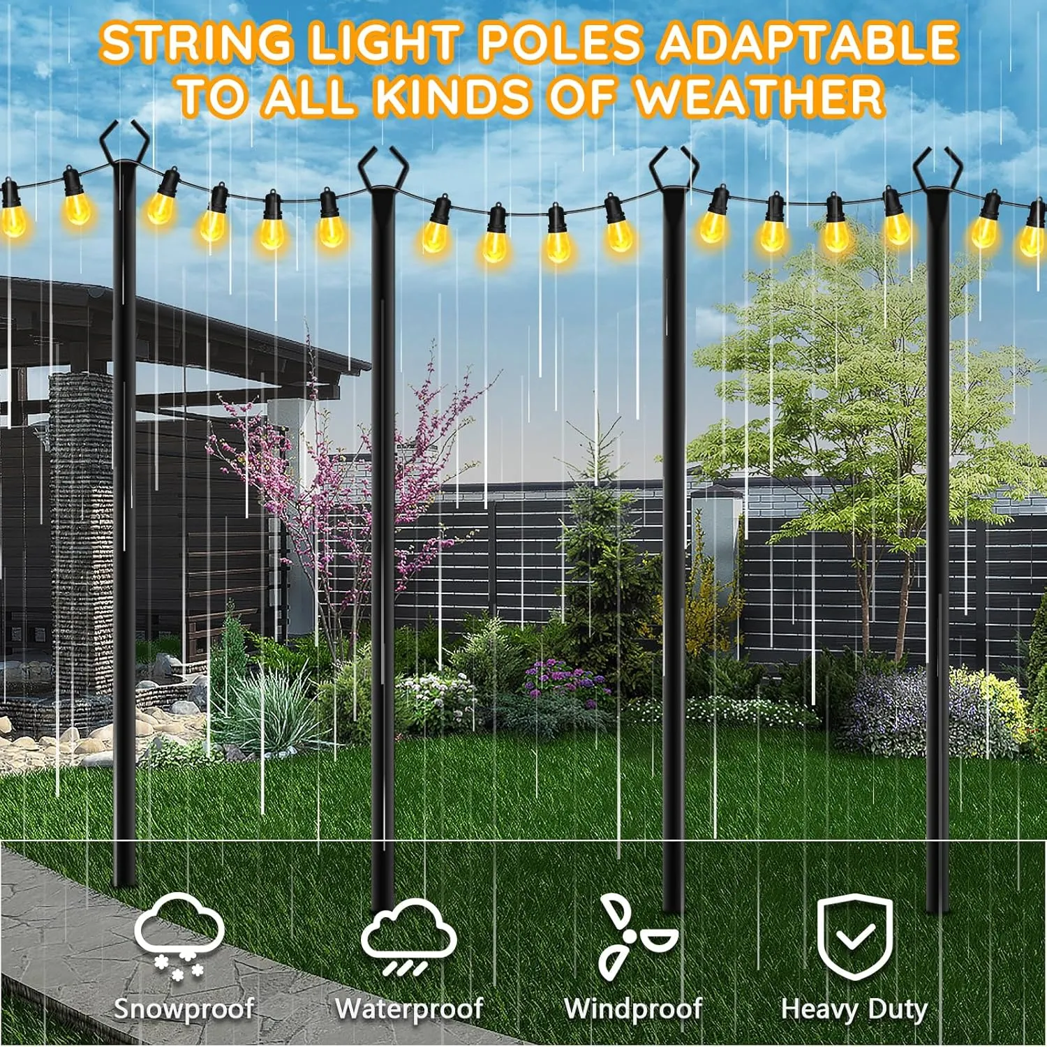2 Pack String Light Poles, Outdoor String Light Pole 10ft Forked Metal Light Pole with Adjustable Outdoor Light Stand, Deck, Backyard, Garden, Wedding, Rustproof and Sturdy with Hooks