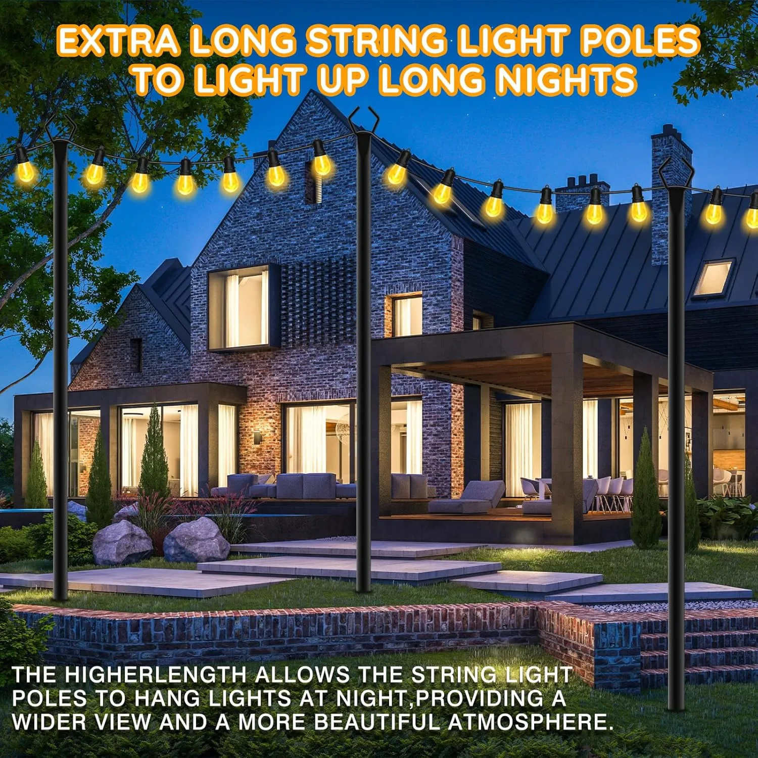 2 Pack String Light Poles, Outdoor String Light Pole 10ft Forked Metal Light Pole with Adjustable Outdoor Light Stand, Deck, Backyard, Garden, Wedding, Rustproof and Sturdy with Hooks