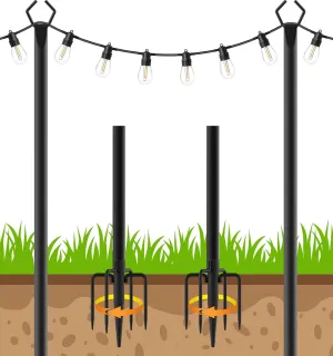 2 Pack String Light Poles, Outdoor String Light Pole 10ft Forked Metal Light Pole with Adjustable Outdoor Light Stand, Deck, Backyard, Garden, Wedding, Rustproof and Sturdy with Hooks