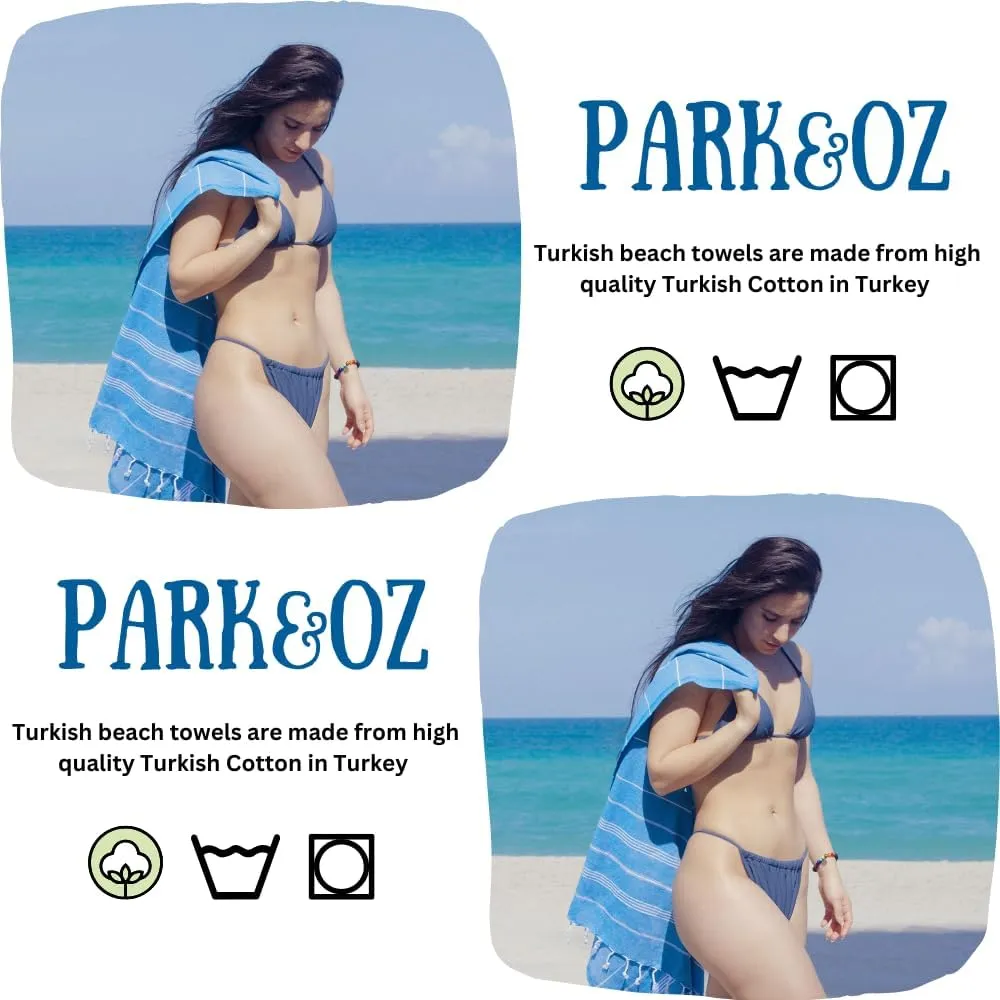 2 Pack The Turkish Beach Towel 40x72 Inches, Oversized 100% Cotton Sand Free Lightweight Absorbent Quick-Dry (Aqua Orange)