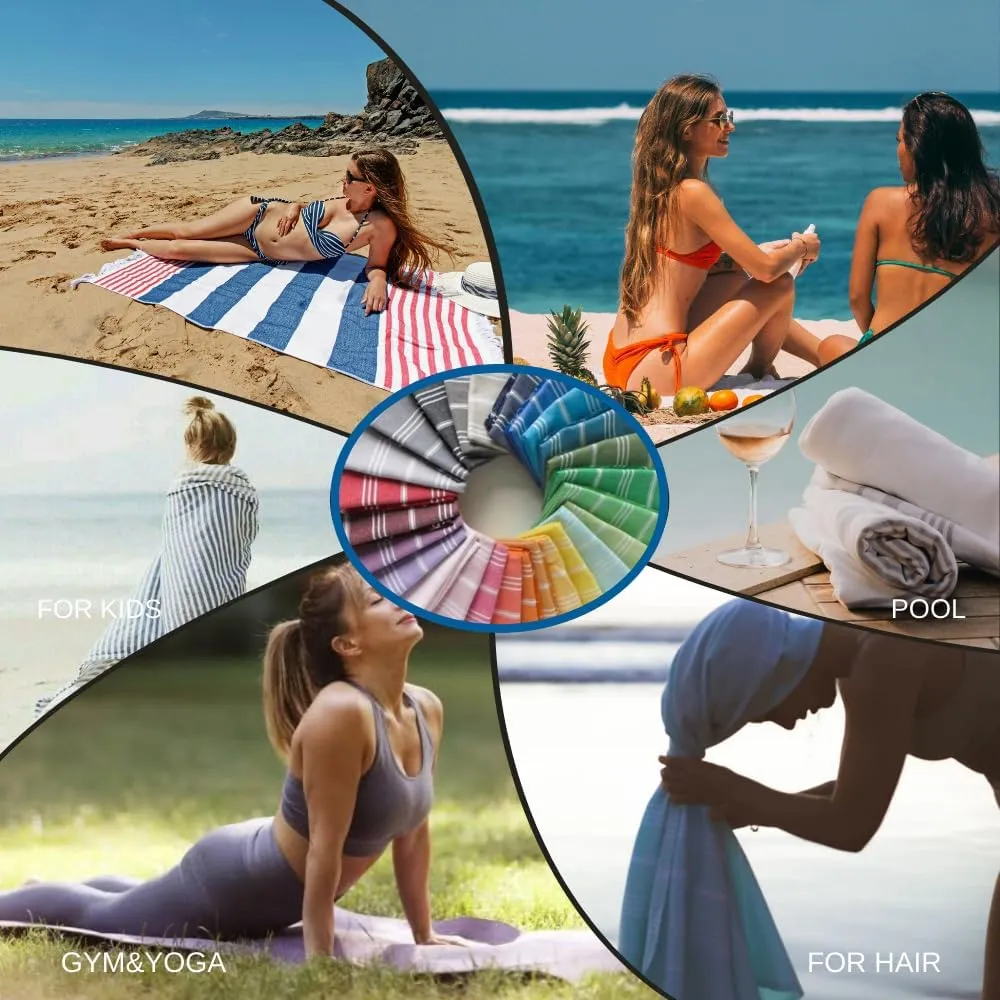 2 Pack The Turkish Beach Towel 40x72 Inches, Oversized 100% Cotton Sand Free Lightweight Absorbent Quick-Dry (Aqua Orange)