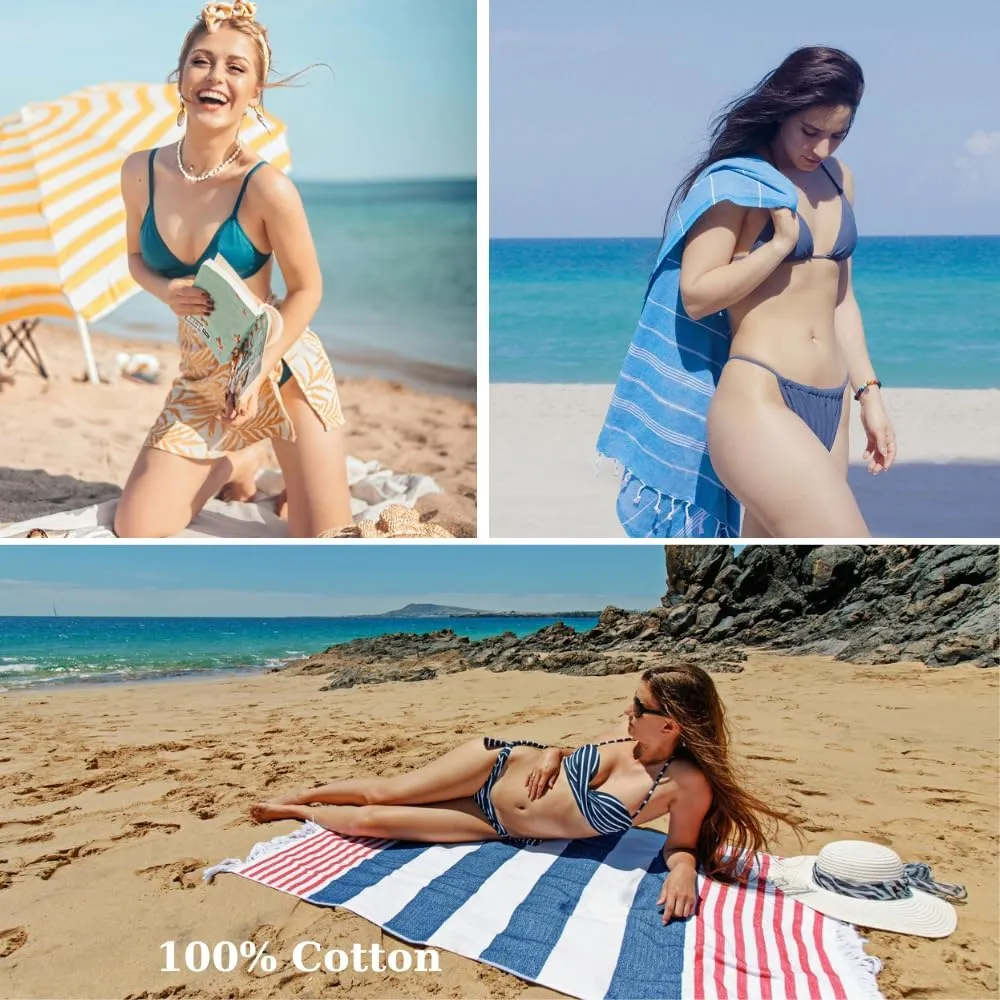 2 Pack The Turkish Beach Towel 40x72 Inches, Oversized 100% Cotton Sand Free Lightweight Absorbent Quick-Dry (Aqua Orange)