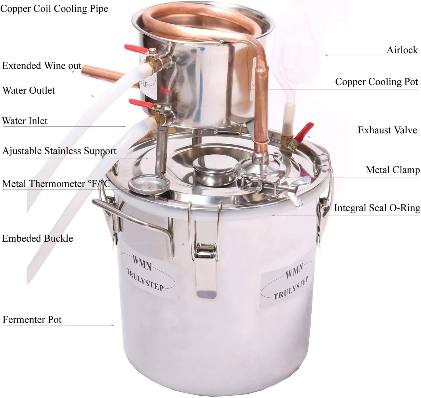 2 Pots Stainless Steel Still 8Gal/30Liters Water Alcohol Distiller Home Brew Kit Wine Making Supplies for DIY Brandy Whisky Vodka Distilled Water, Silver