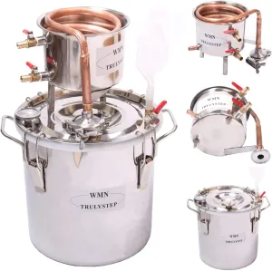 2 Pots Stainless Steel Still 8Gal/30Liters Water Alcohol Distiller Home Brew Kit Wine Making Supplies for DIY Brandy Whisky Vodka Distilled Water, Silver
