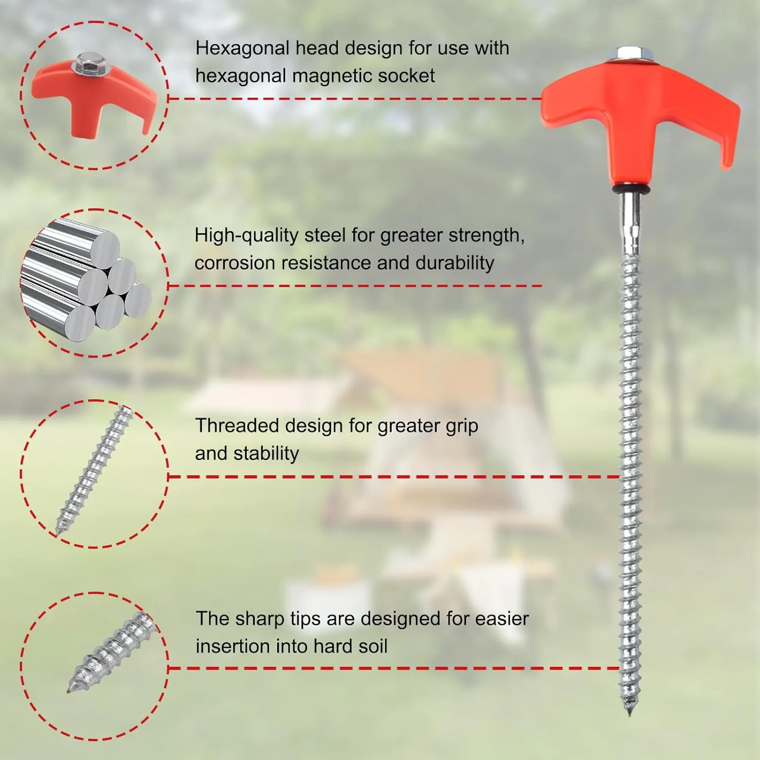 20 Pcs Tent Stakes Heavy Duty, 8 in Ground Anchors Screw in, Grow in the Dark Screw in Tent Stakes, Camping Stakes with Storage Box, Threaded Tent Spikes with Hex Head Driver and Stake Puller