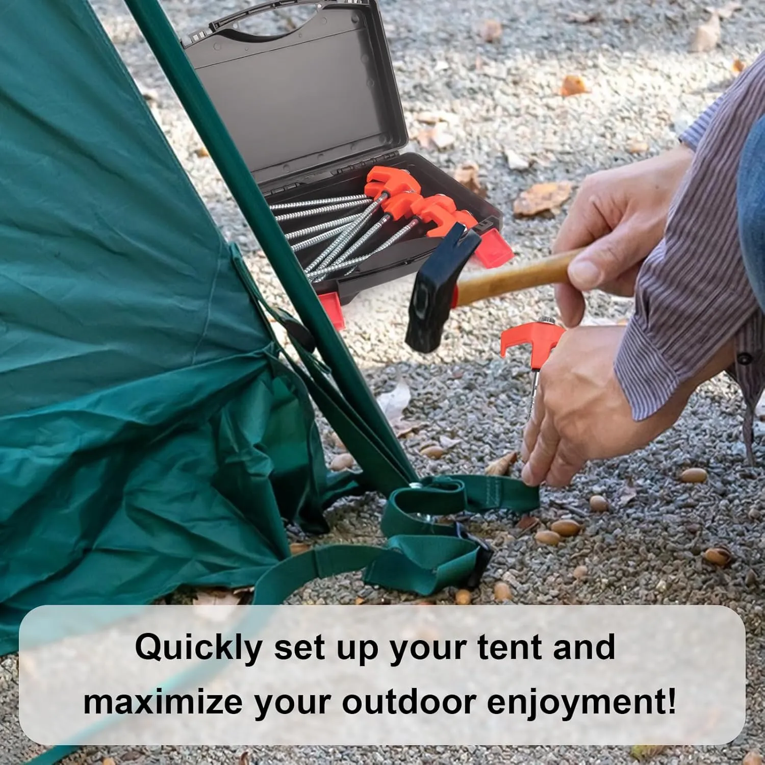 20 Pcs Tent Stakes Heavy Duty, 8 in Ground Anchors Screw in, Grow in the Dark Screw in Tent Stakes, Camping Stakes with Storage Box, Threaded Tent Spikes with Hex Head Driver and Stake Puller