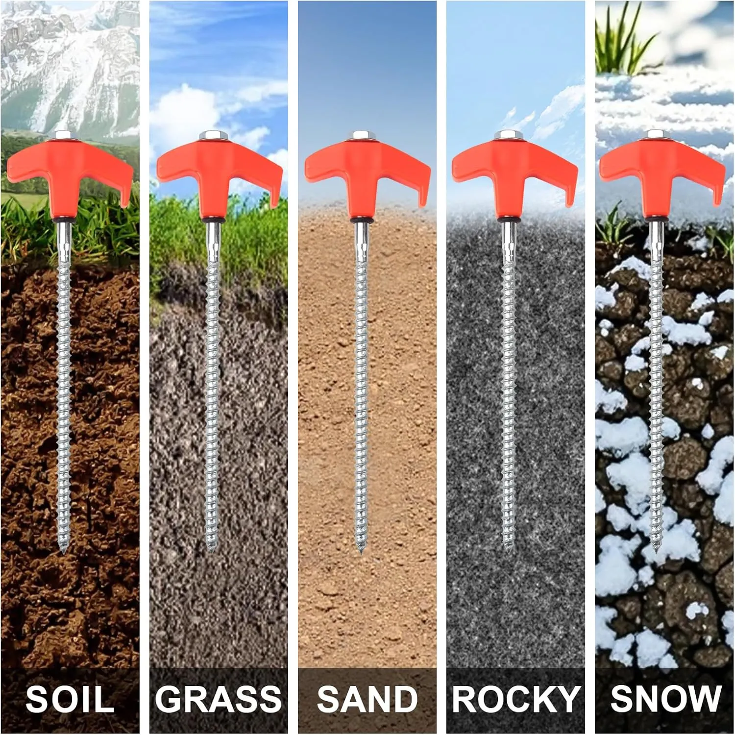 20 Pcs Tent Stakes Heavy Duty, 8 in Ground Anchors Screw in, Grow in the Dark Screw in Tent Stakes, Camping Stakes with Storage Box, Threaded Tent Spikes with Hex Head Driver and Stake Puller