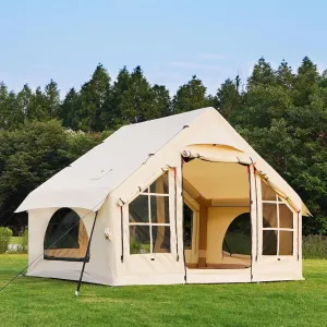 2025 Upgraded 100% Waterproof Inflatable Camping Tent, Large Blow-Up Air Tent, No Assembly Needed Luxury Glamping House, Oxford Fabric