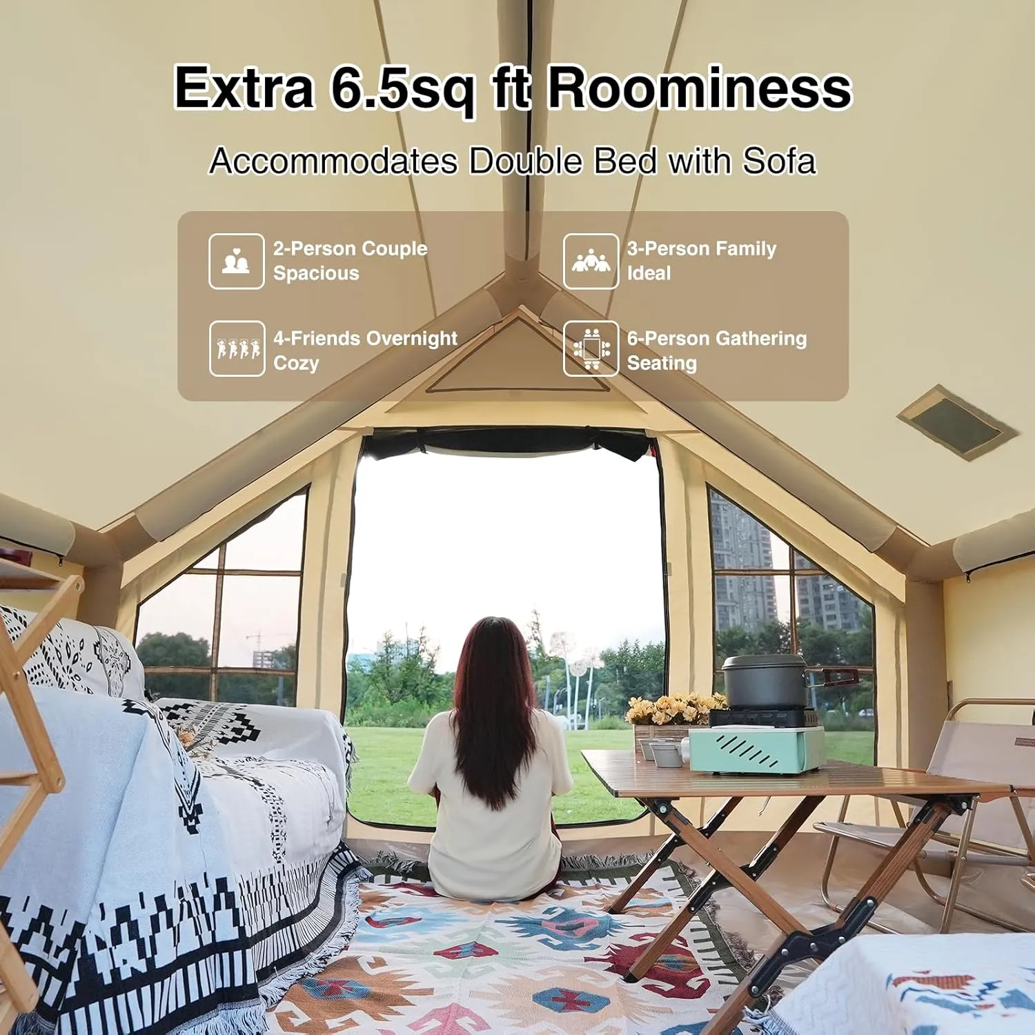 2025 Upgraded 100% Waterproof Inflatable Camping Tent, Large Blow-Up Air Tent, No Assembly Needed Luxury Glamping House, Oxford Fabric