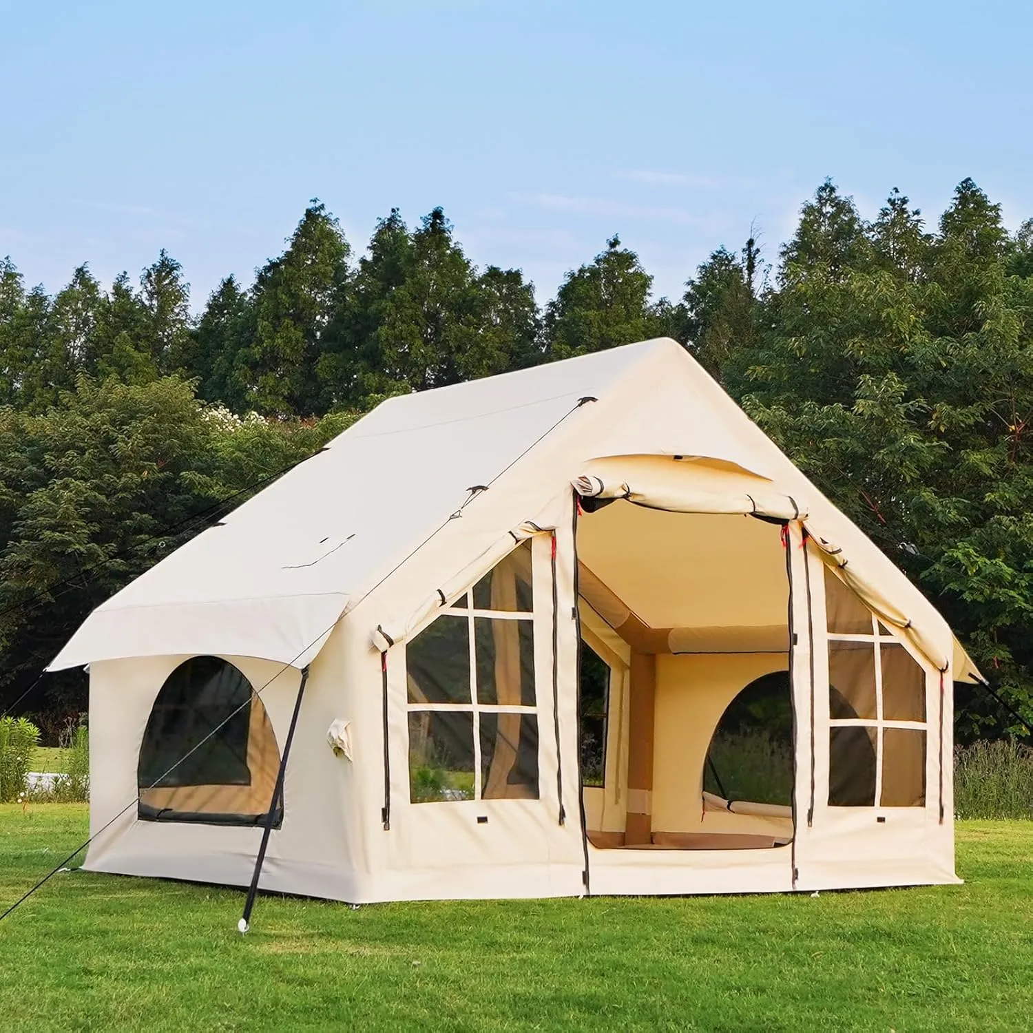 2025 Upgraded 100% Waterproof Inflatable Camping Tent, Large Blow-Up Air Tent, No Assembly Needed Luxury Glamping House, Oxford Fabric