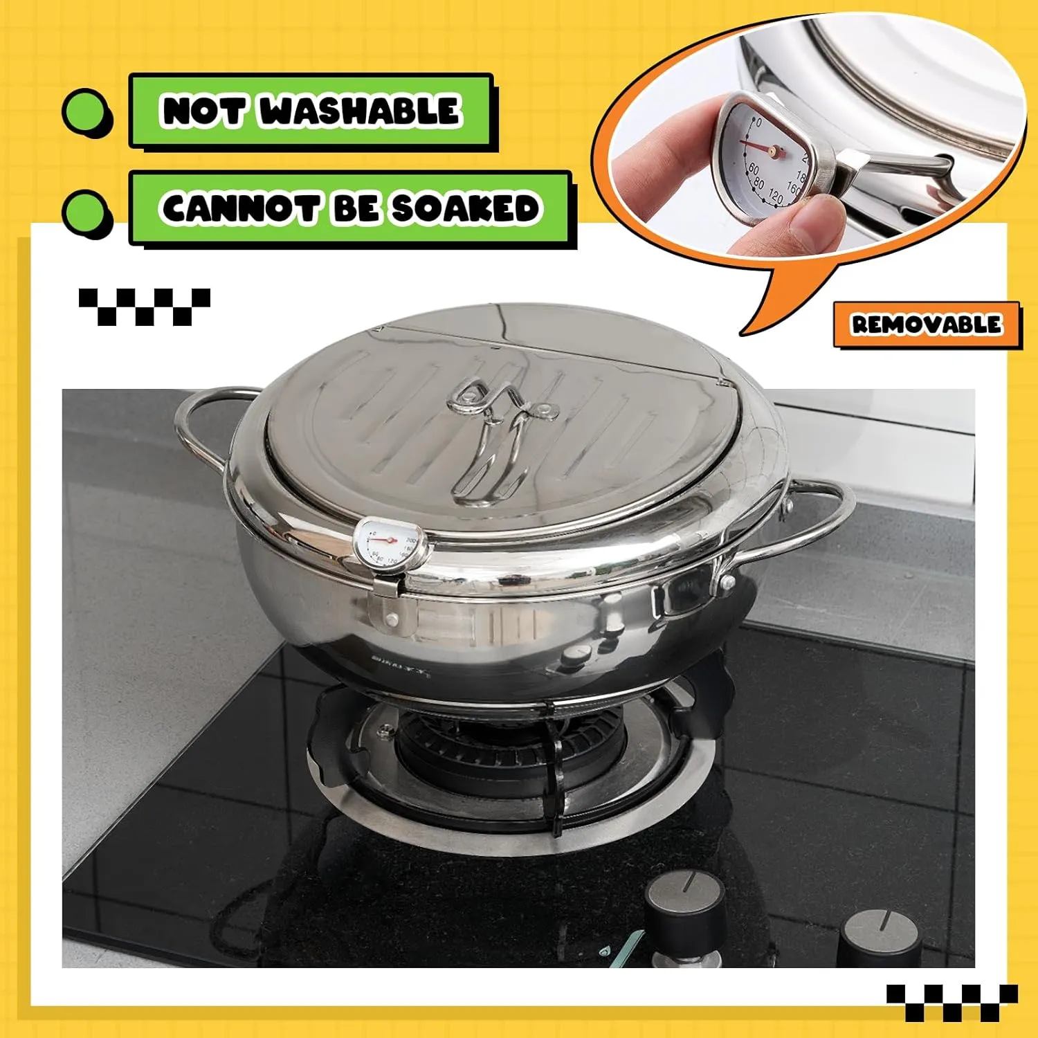 2.3 Qt (2.2 L) Deep Fryer Pot 304 Stainless Steel Tempura Frying Pot with Lid and Oil Drain Rack Japanese Deep Fryer Pan with Temperature Control for Kitchen French Fries, Chicken