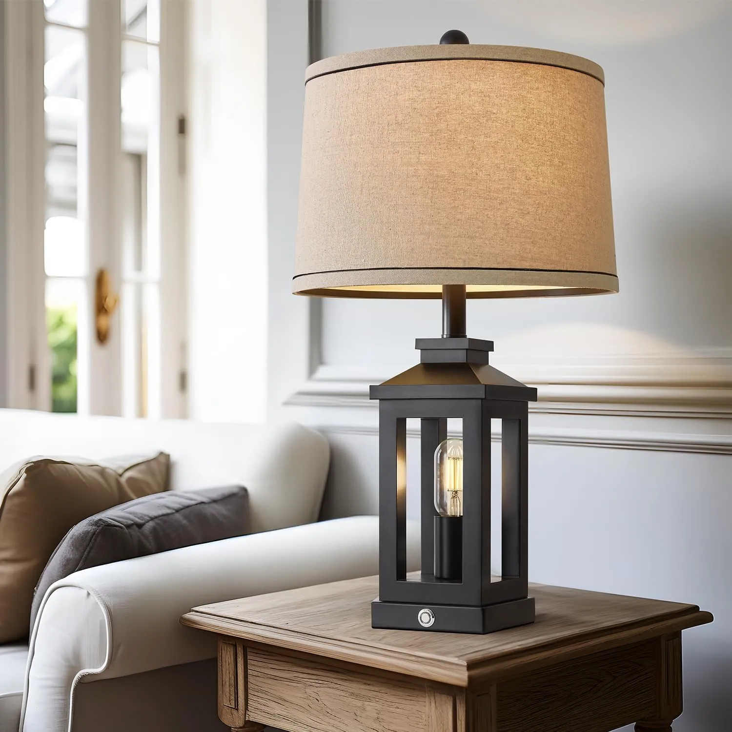 23.75" Retro Farmhouse Black Table Lamp for Living Room Bedroom Nightstand Set of 2 Touch Control Bedside Nightlight Vintage Modern Lamp with USB C A Ports and 2 Light Sources