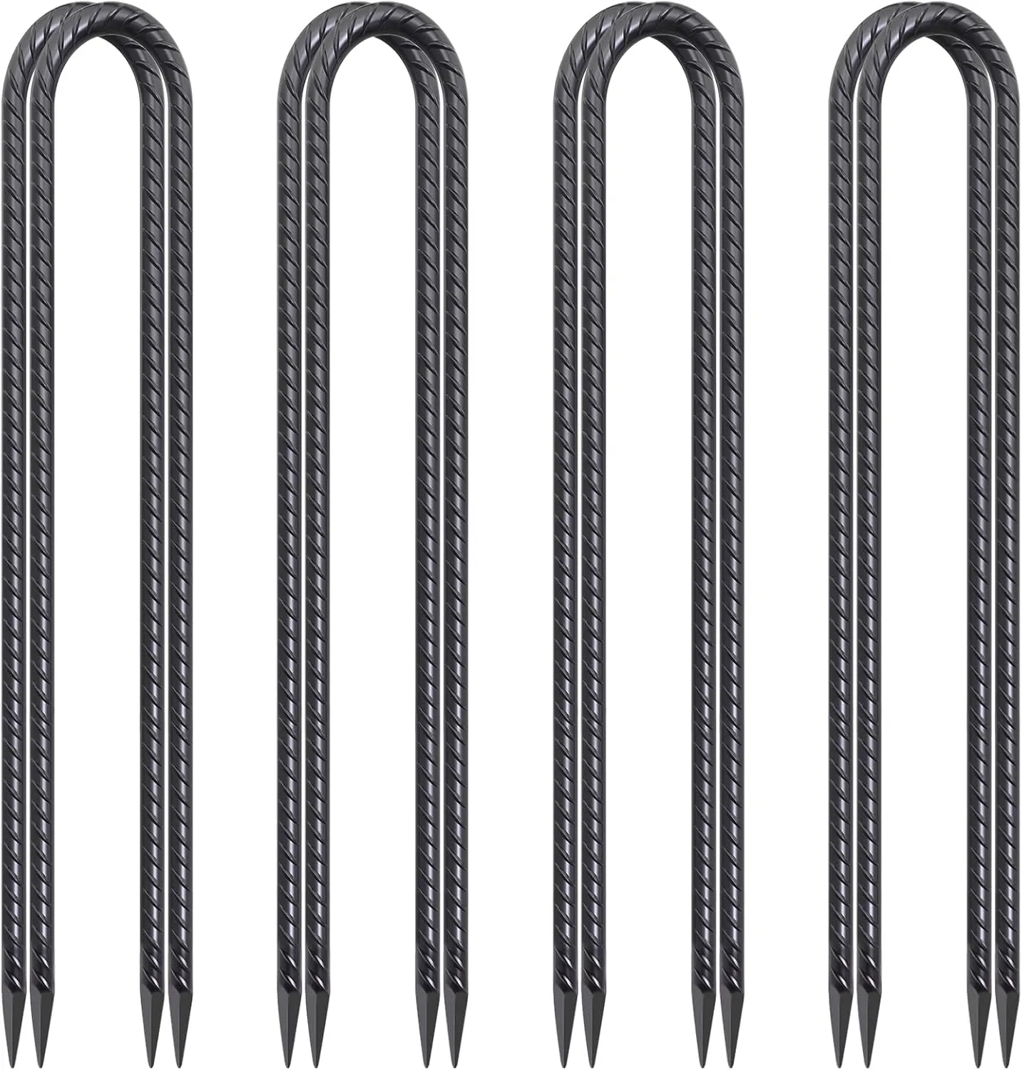 24 Inch Trampoline Stakes High Wind, 3/8 Inch Diameter Rebar Tent Anchors 8 Pack Heavy Duty U Stakes for Ground, Chain Link Fence, Swing Set, Soccer Goal (Black)