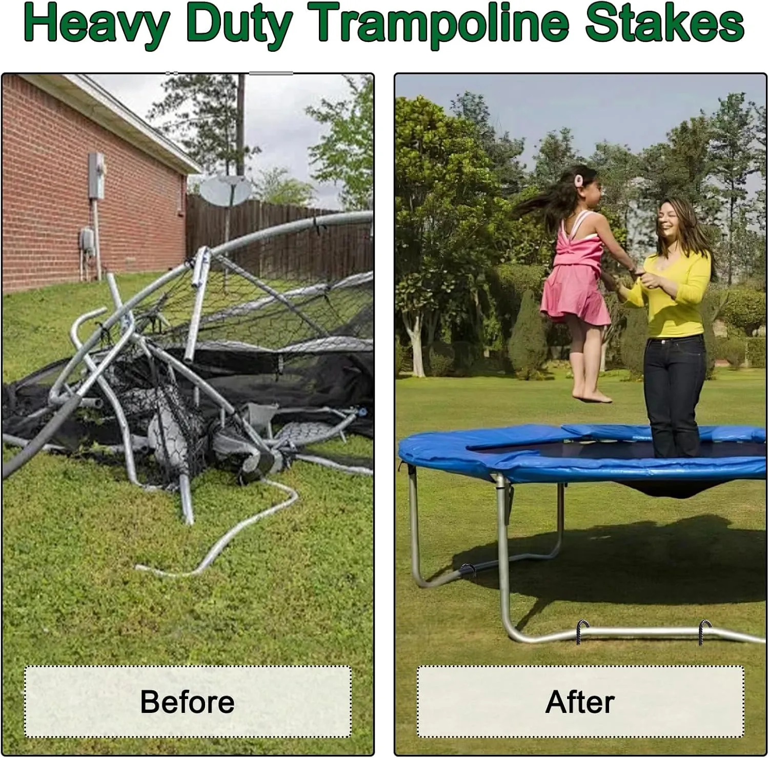 24 Inch Trampoline Stakes High Wind, 3/8 Inch Diameter Rebar Tent Anchors 8 Pack Heavy Duty U Stakes for Ground, Chain Link Fence, Swing Set, Soccer Goal (Black)