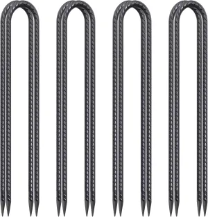 24 Inch Trampoline Stakes High Wind, 3/8 Inch Diameter Rebar Tent Anchors 8 Pack Heavy Duty U Stakes for Ground, Chain Link Fence, Swing Set, Soccer Goal (Black)