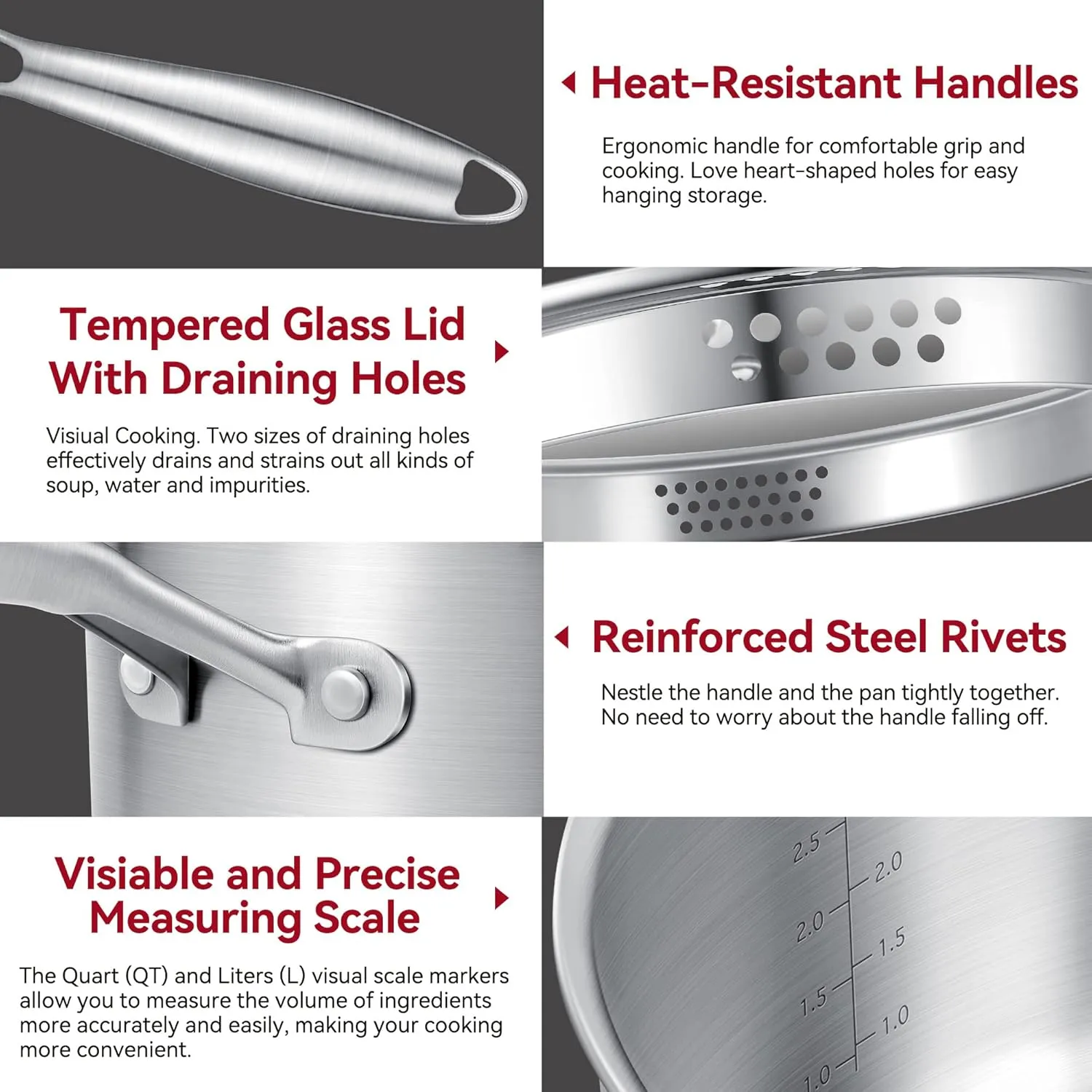 2.5 Quart Stainless Steel Saucepan with Steamer Basket, Tri-ply Full Body, Multipurpose Sauce Pot with Two-Size Drainage Holes Lid, Perfect For Boiling Gravies, Pasta, Noodles