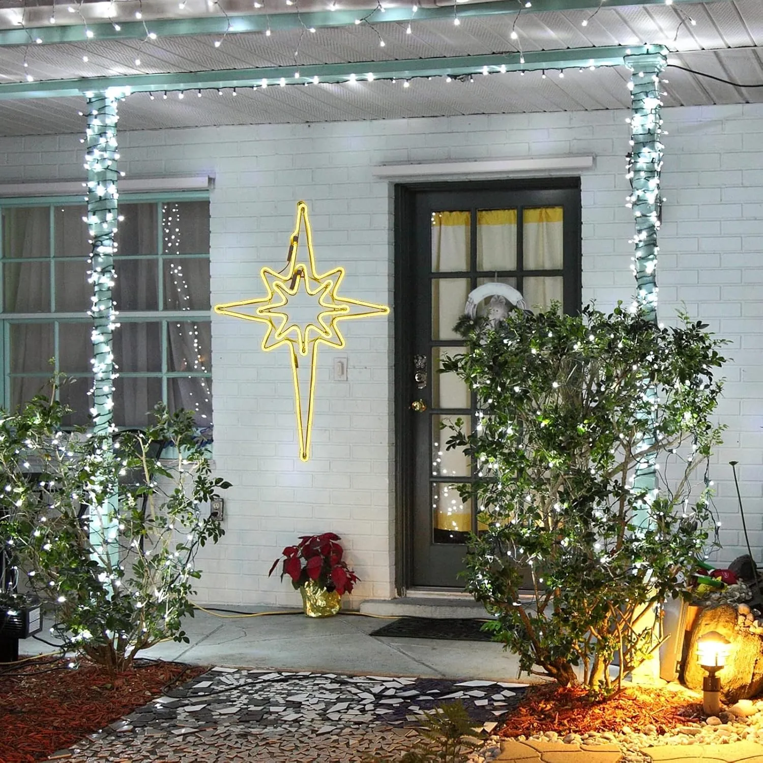 25" Star of Bethlehem with 11 Functions 408 LED Strip Light Motif Indoor/Outdoor Use,for Christmas,Party,Festival,Cafe,Home(Warm White)