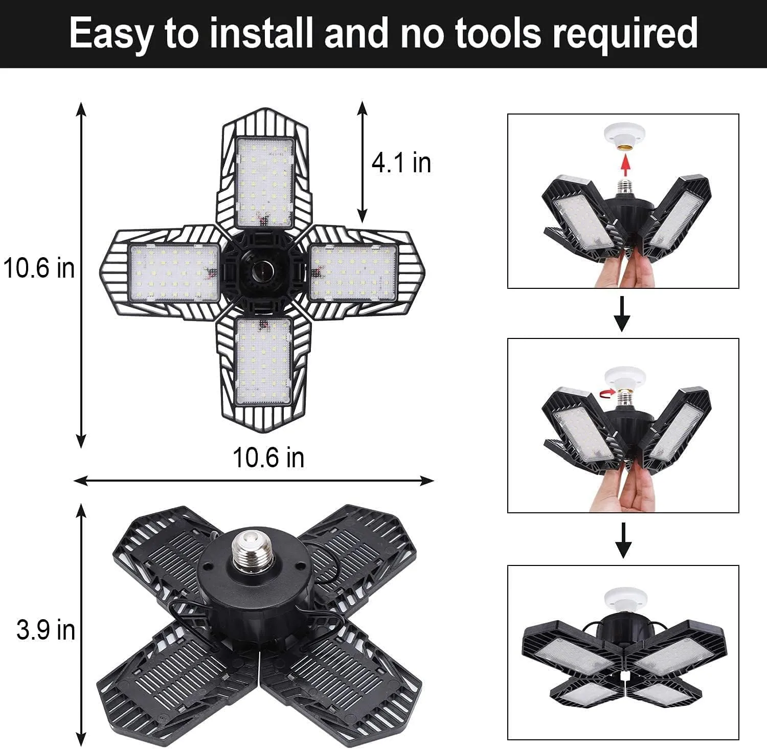 2Pack LED Garage Lights,100W Deformable LED Lighting 10000LM E26 Daylight 6000K Super Bright Adjustable Lights for Warehouse