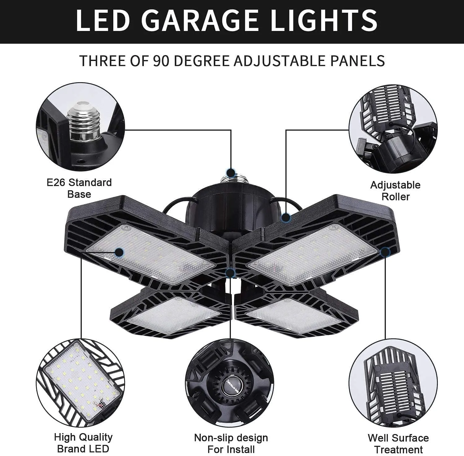 2Pack LED Garage Lights,100W Deformable LED Lighting 10000LM E26 Daylight 6000K Super Bright Adjustable Lights for Warehouse