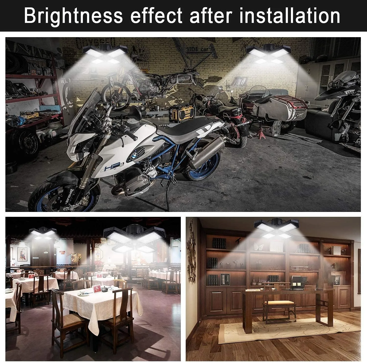 2Pack LED Garage Lights,100W Deformable LED Lighting 10000LM E26 Daylight 6000K Super Bright Adjustable Lights for Warehouse