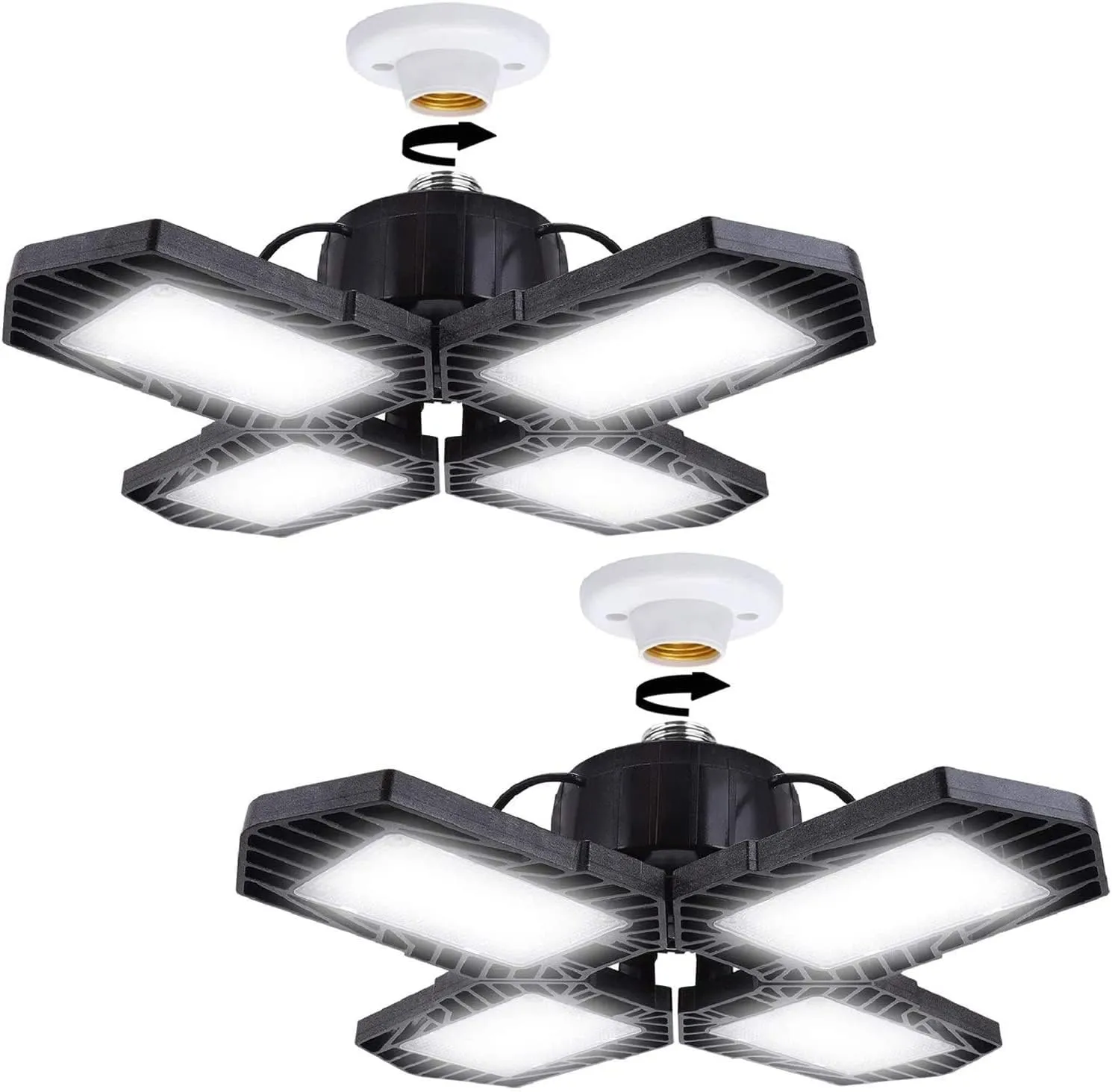 2Pack LED Garage Lights,100W Deformable LED Lighting 10000LM E26 Daylight 6000K Super Bright Adjustable Lights for Warehouse