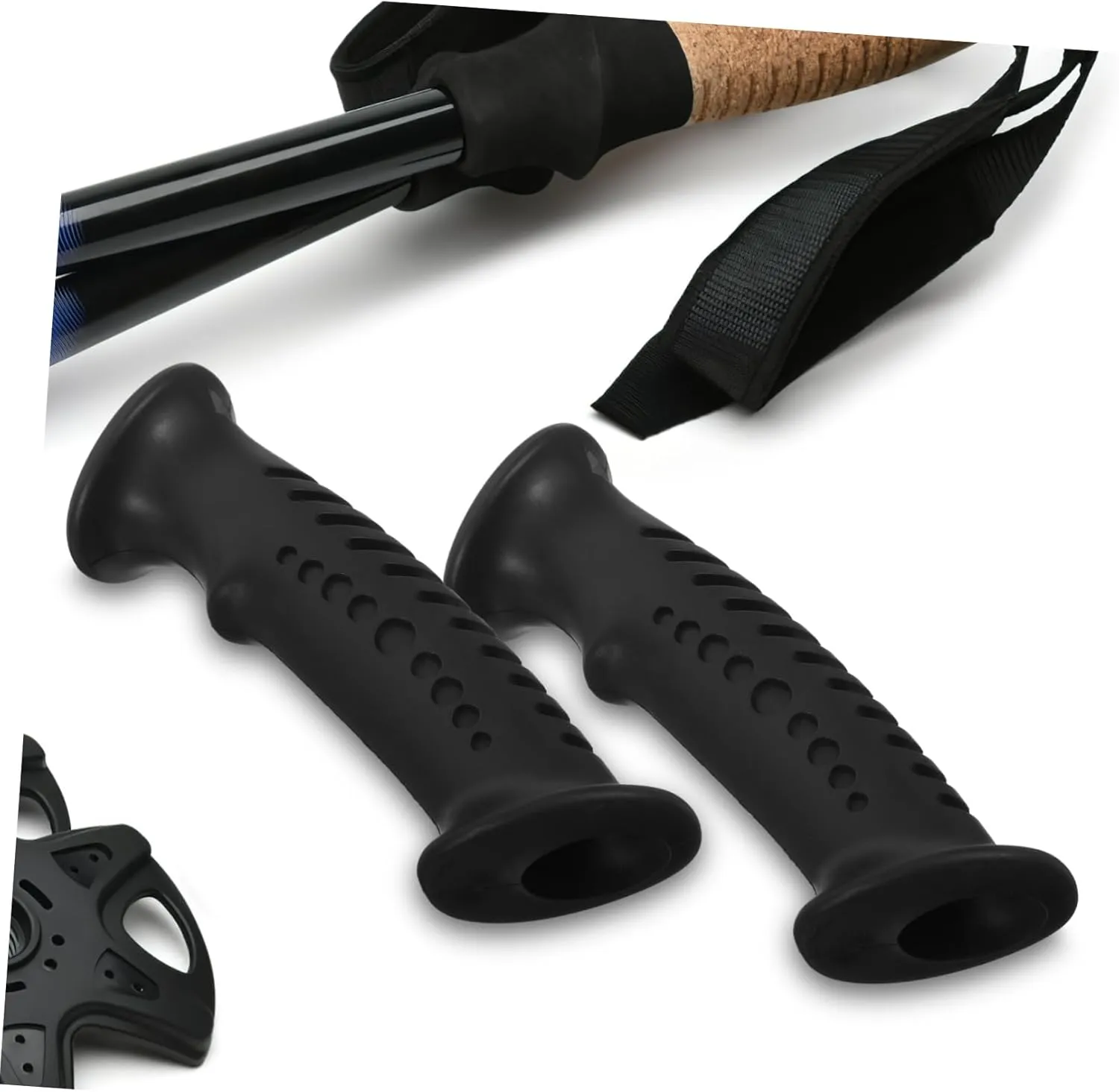 2sets Trekking Pole Handle Quad Cane Handle Grip Hiking Pole Handle Replacement Skiing Accessories Trekking Pole Grip Replacement Hiking Stick Handle Skiing Supplies Black 4pcs*2