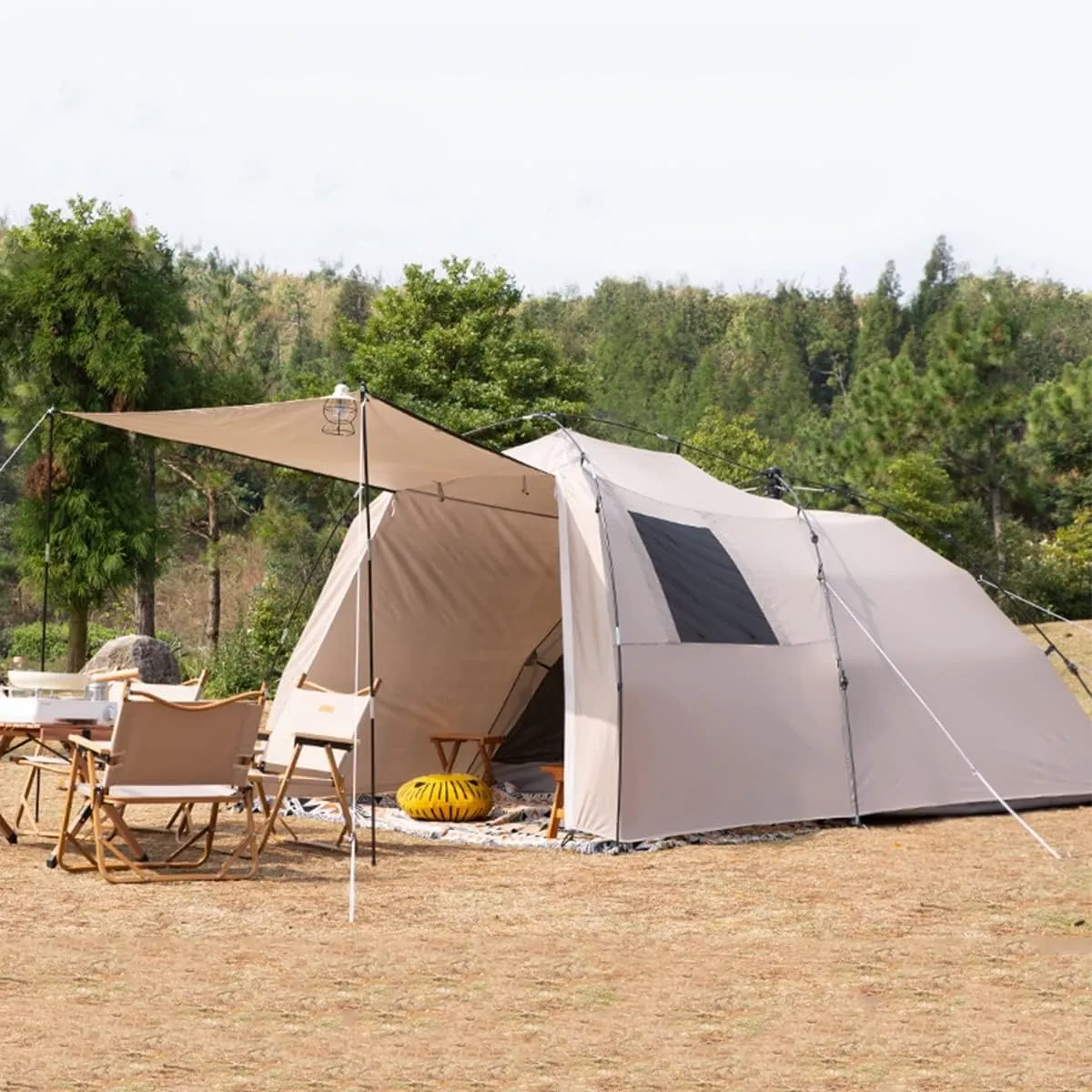 3-4 Person Tents for Camping Family Tent Canopy,Tent Outdoor Portable for BBQ,Camping,3 Large Mesh Windows Ventilation Waterproof Pop Up Large Tent, Light Brown