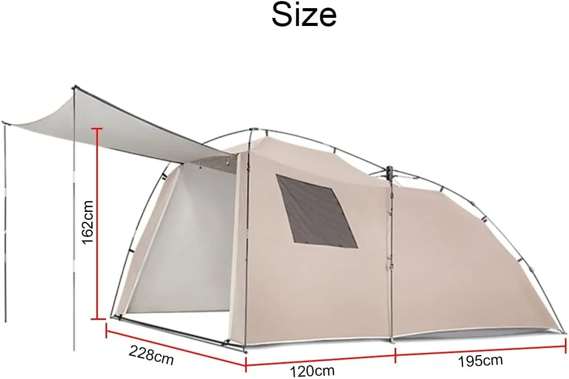 3-4 Person Tents for Camping Family Tent Canopy,Tent Outdoor Portable for BBQ,Camping,3 Large Mesh Windows Ventilation Waterproof Pop Up Large Tent, Light Brown