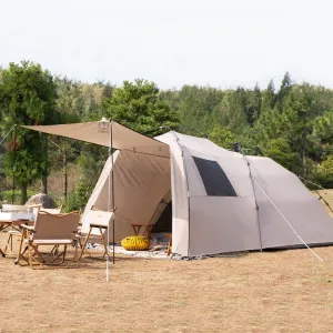 3-4 Person Tents for Camping Family Tent Canopy,Tent Outdoor Portable for BBQ,Camping,3 Large Mesh Windows Ventilation Waterproof Pop Up Large Tent, Light Brown