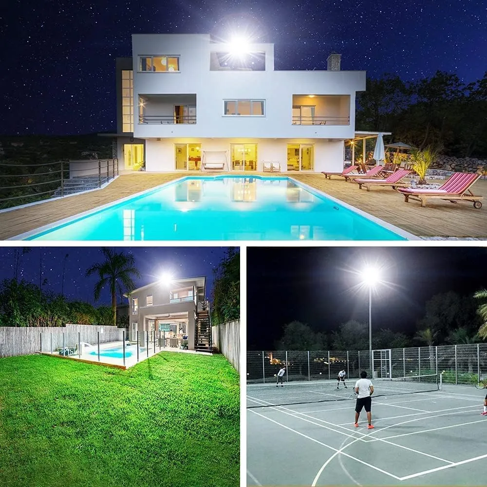 3 Pack 150W LED Flood Light Outdoor,Super Bright Exterior Security Light with Plug,IP66 Waterproof Flood Light, 15500LM 5000K Daylight White Floodlight for Yard, Garden,Basketball Court, Arena