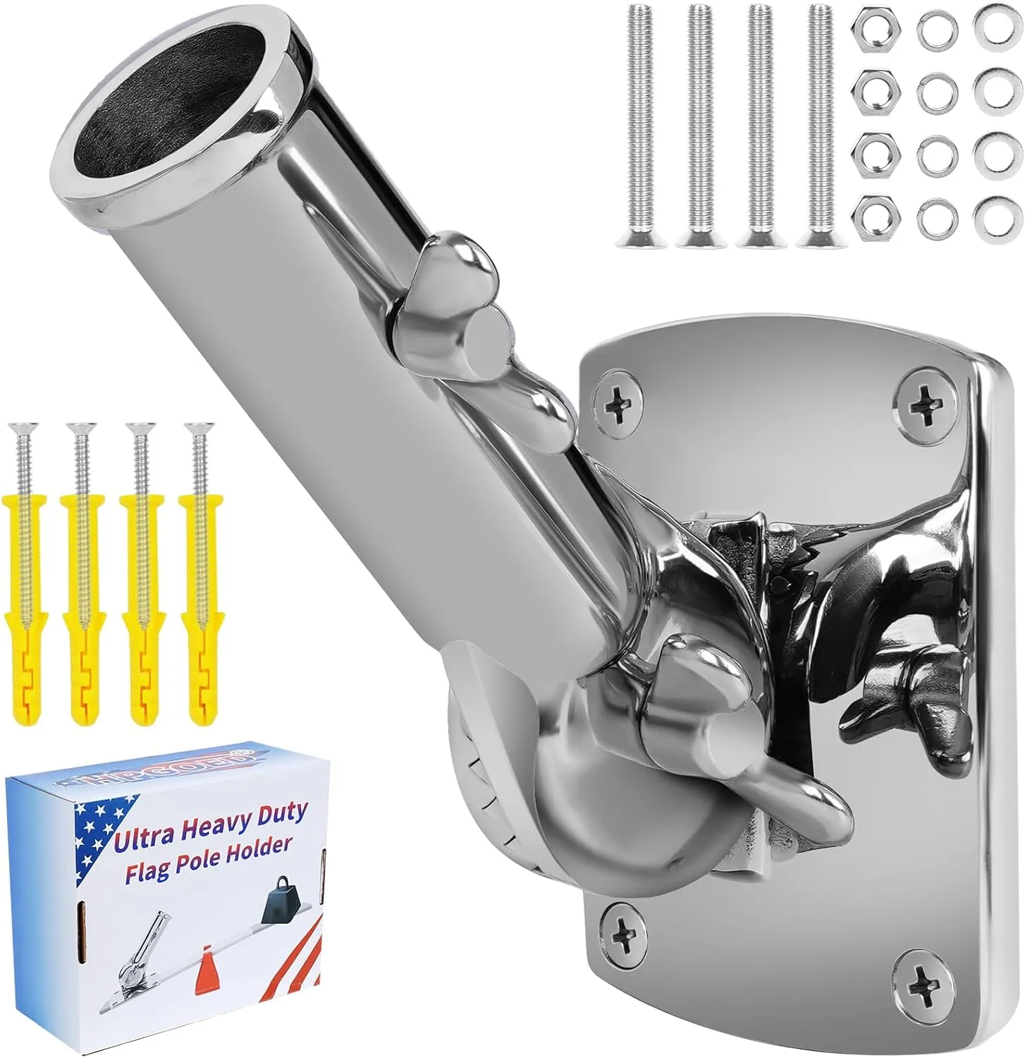 316 Stainless Steel Flag Pole Holder, Marine Grade Ultra Heavy Duty Flag Pole Mount, Outside House Flag Pole Bracket, Flagpole Mounting Bracket, Outdoor Adjustable Flag Holder - Mirror Polishing, 1 in