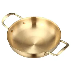 36 CM Stainless Steel Cooking Pan with 2 Side Handles Cooking Pot for Soup Noodles Seafood Dishwasher Safe Gold