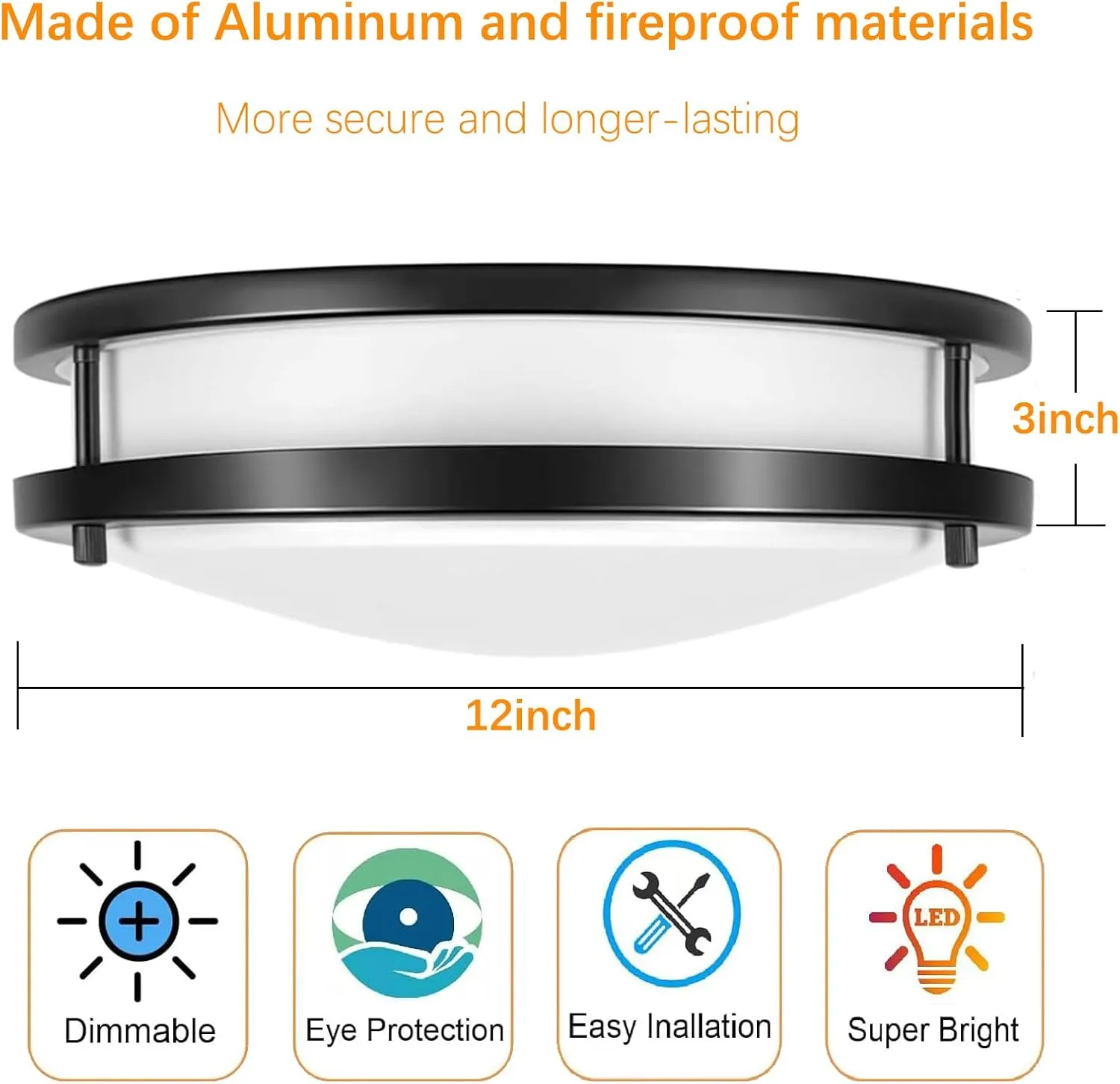 36W Dimmable Ceiling Light Fixture, 12 inch Flush Mount Light Fixture, LED Ceiling Lights for Bathroom, Bedroom, Kitchen, Super Bright 4000 Lumens, 400W Equivalent, 5000K Daylight