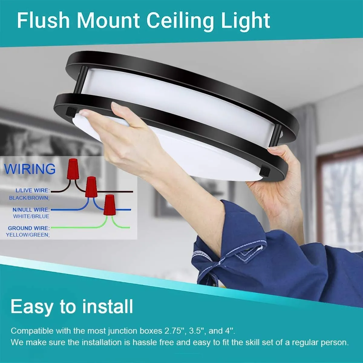 36W Dimmable Ceiling Light Fixture, 12 inch Flush Mount Light Fixture, LED Ceiling Lights for Bathroom, Bedroom, Kitchen, Super Bright 4000 Lumens, 400W Equivalent, 5000K Daylight