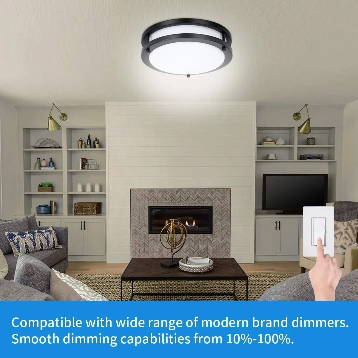 36W Dimmable Ceiling Light Fixture, 12 inch Flush Mount Light Fixture, LED Ceiling Lights for Bathroom, Bedroom, Kitchen, Super Bright 4000 Lumens, 400W Equivalent, 5000K Daylight