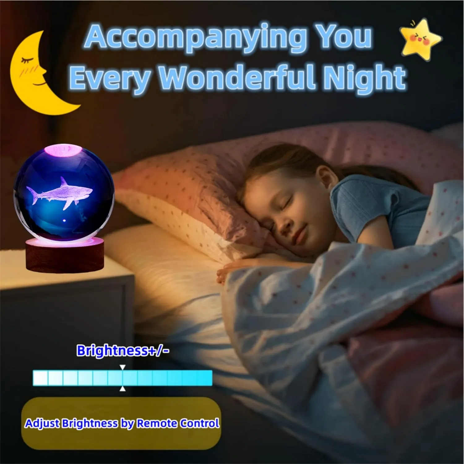 3D Crystal Ball Shark Lamp,Lifelike 3D LED Shark Night Light,16 Color Changing Light,Dimmable Remote Control