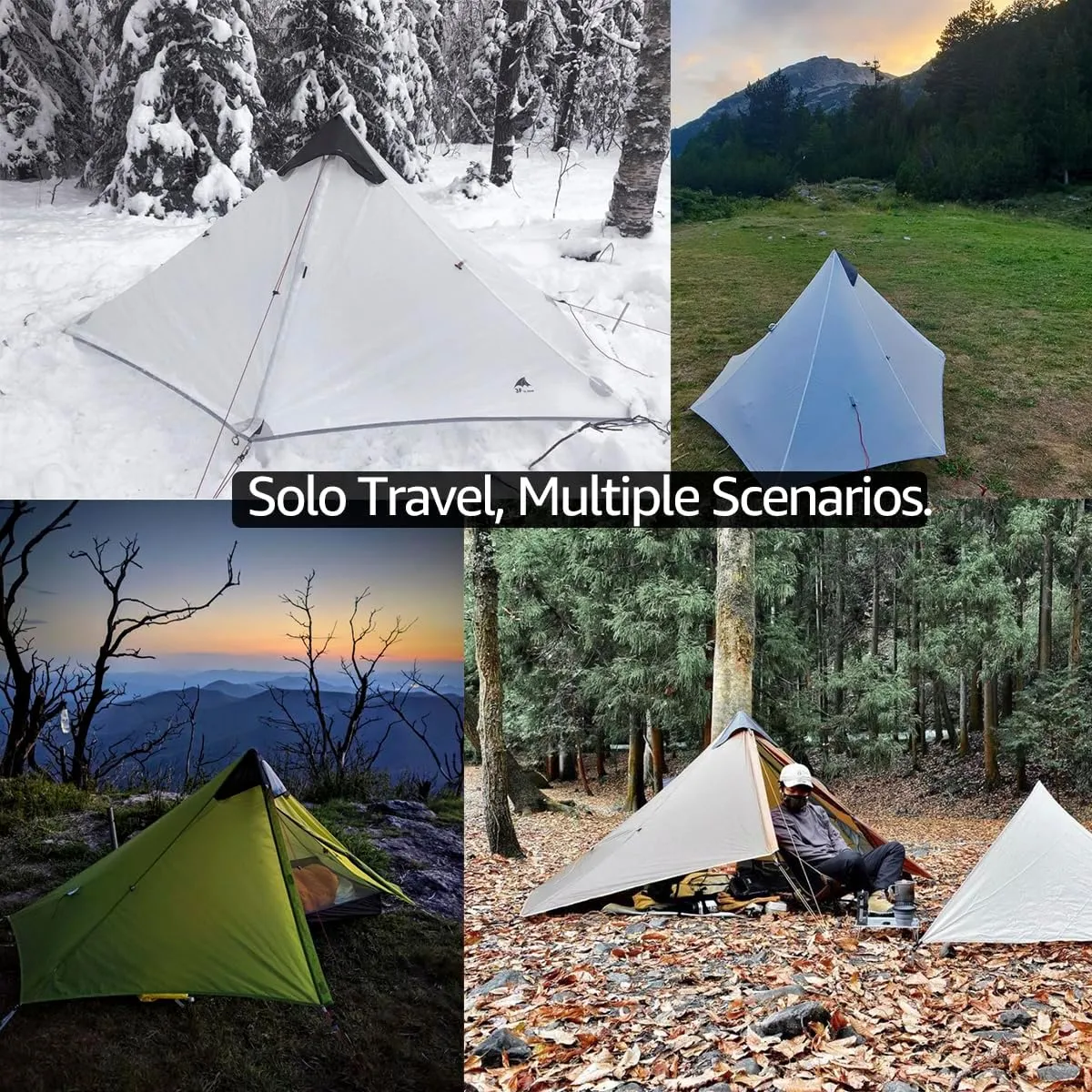 3F UL Gear Lanshan1 Ultralight Tent 3/4 Season Portable Backpacking Tent for 1-Person 15D Silicon Coated Waterproof Poleless Double Layer Tent for Camping, Climbing, Hiking