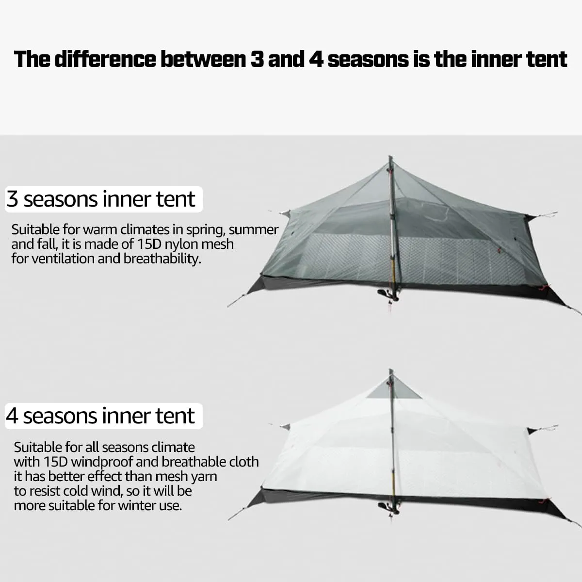 3F UL Gear Lanshan1 Ultralight Tent 3/4 Season Portable Backpacking Tent for 1-Person 15D Silicon Coated Waterproof Poleless Double Layer Tent for Camping, Climbing, Hiking