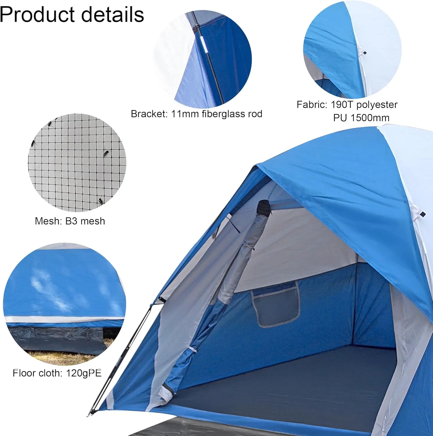4-6 Person Dome Camping Tent, Double Layer Waterproof, Removable Rain Fly, for Outdoor Hiking, Fishing
