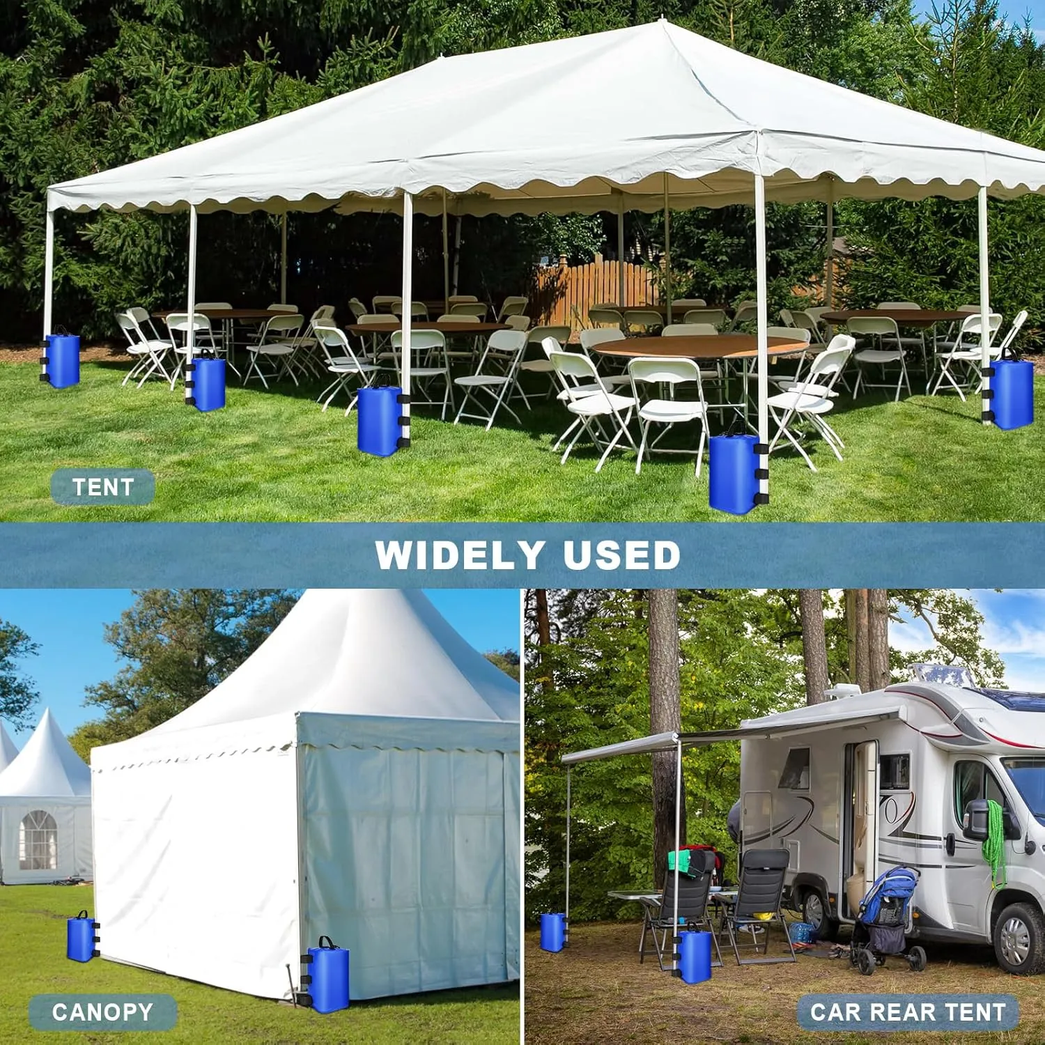 4 Pack Canopy Water Weight Bag, 220 LBS Water Tent Weights Set of 4 Leg Weights for Gazebo, Pop Up Canopy, Canopies, Tent (Blue 25L)