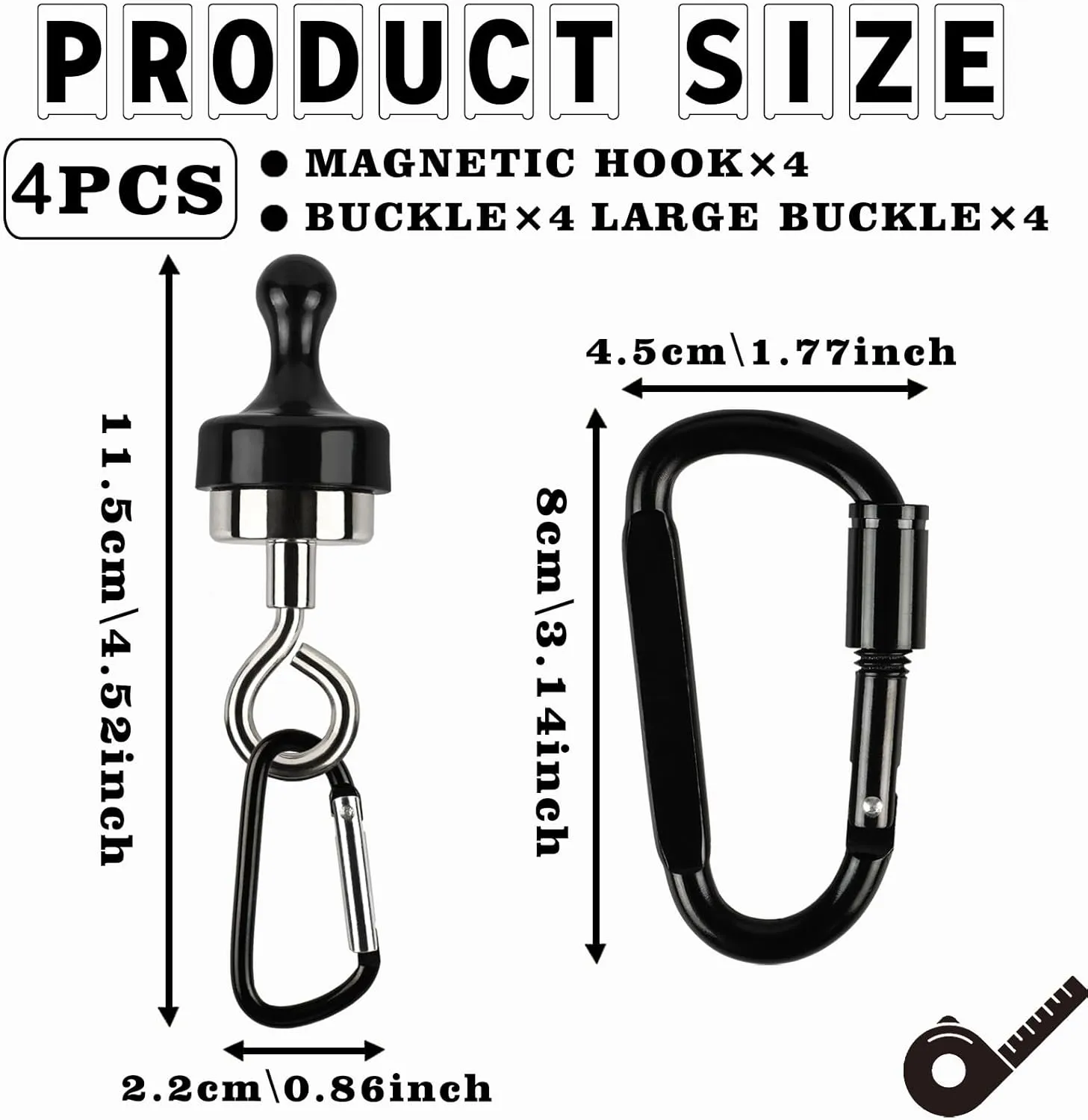 4 Pack Magnetic Hooks for Canopy, Magnetic Clip with 8 Hanging Ring for Camping Tent Accessories, Heavy Duty Swivel Hanging Tent for Glamping