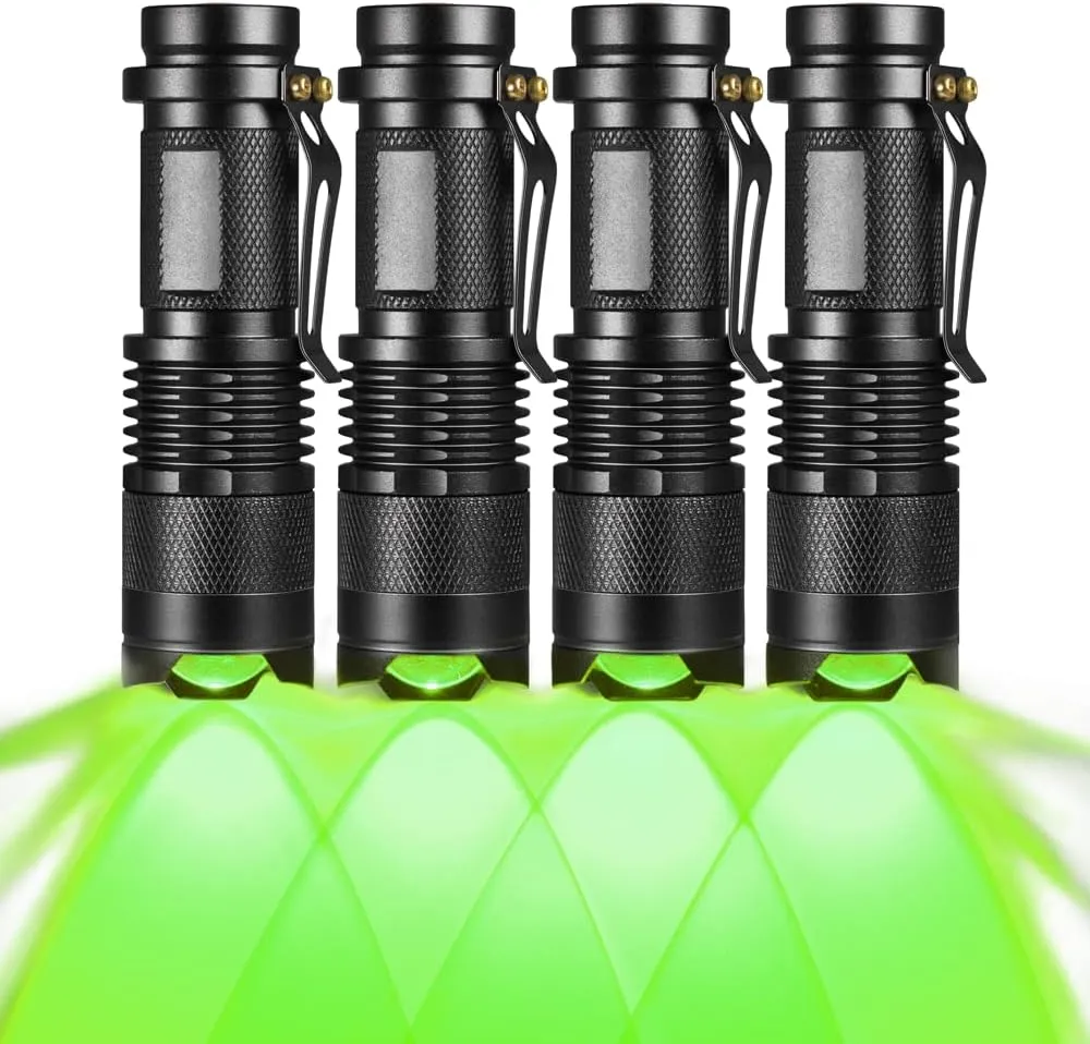 4 Pack Single 1 Mode 150 Yard Green Light Flashlight, Green LED Flashlight Green Light Light for Night Observation