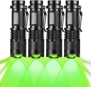 4 Pack Single 1 Mode 150 Yard Green Light Flashlight, Green LED Flashlight Green Light Light for Night Observation