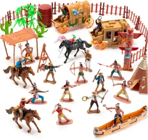 43 Pcs Native American Indians Figures Toys Set, West Cowboys Kit for School Project and Kids Educational