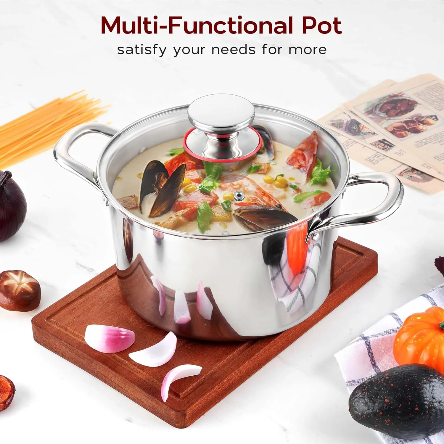 4.5 Quart Stock Soup Pot with Lid Stainless Steel Stockpot Tri-Ply Induction Cooking Pot