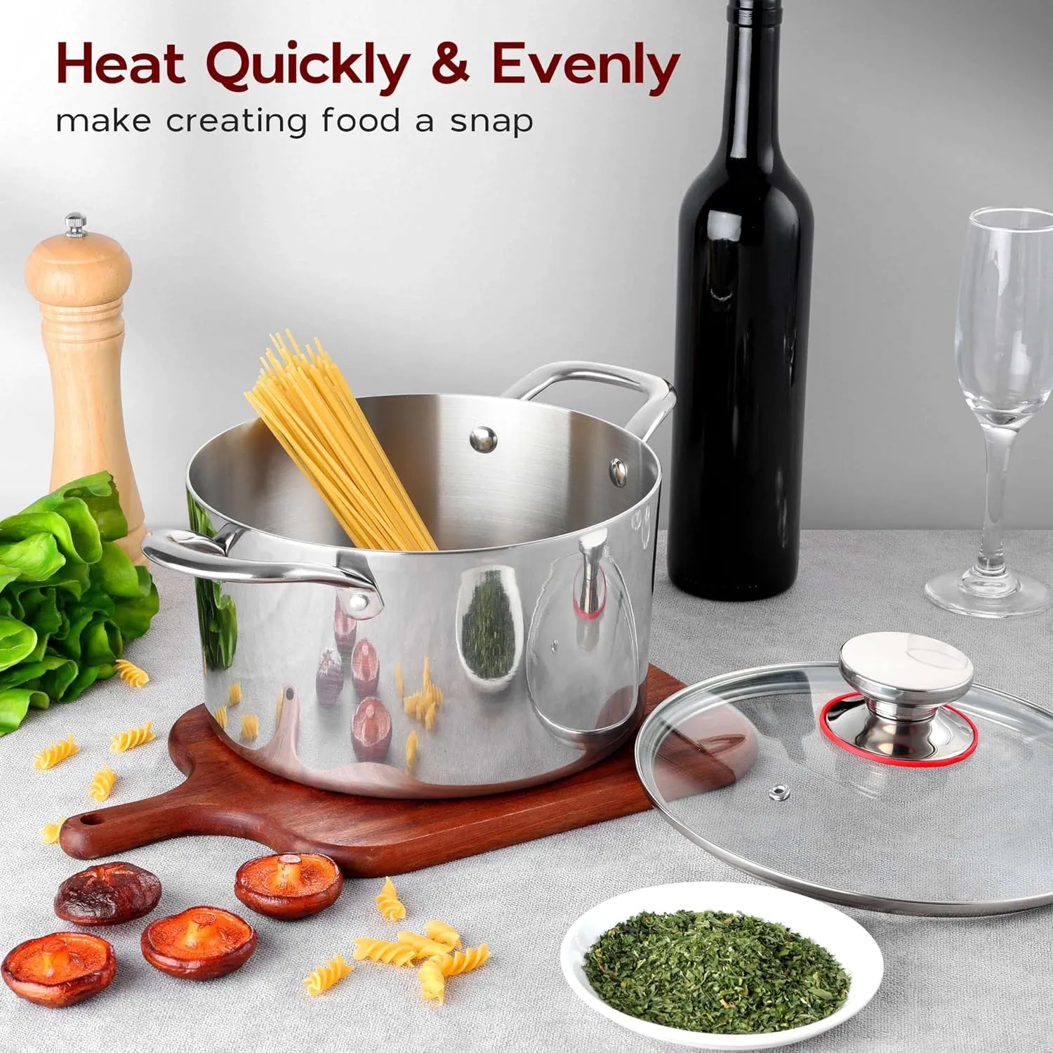 4.5 Quart Stock Soup Pot with Lid Stainless Steel Stockpot Tri-Ply Induction Cooking Pot