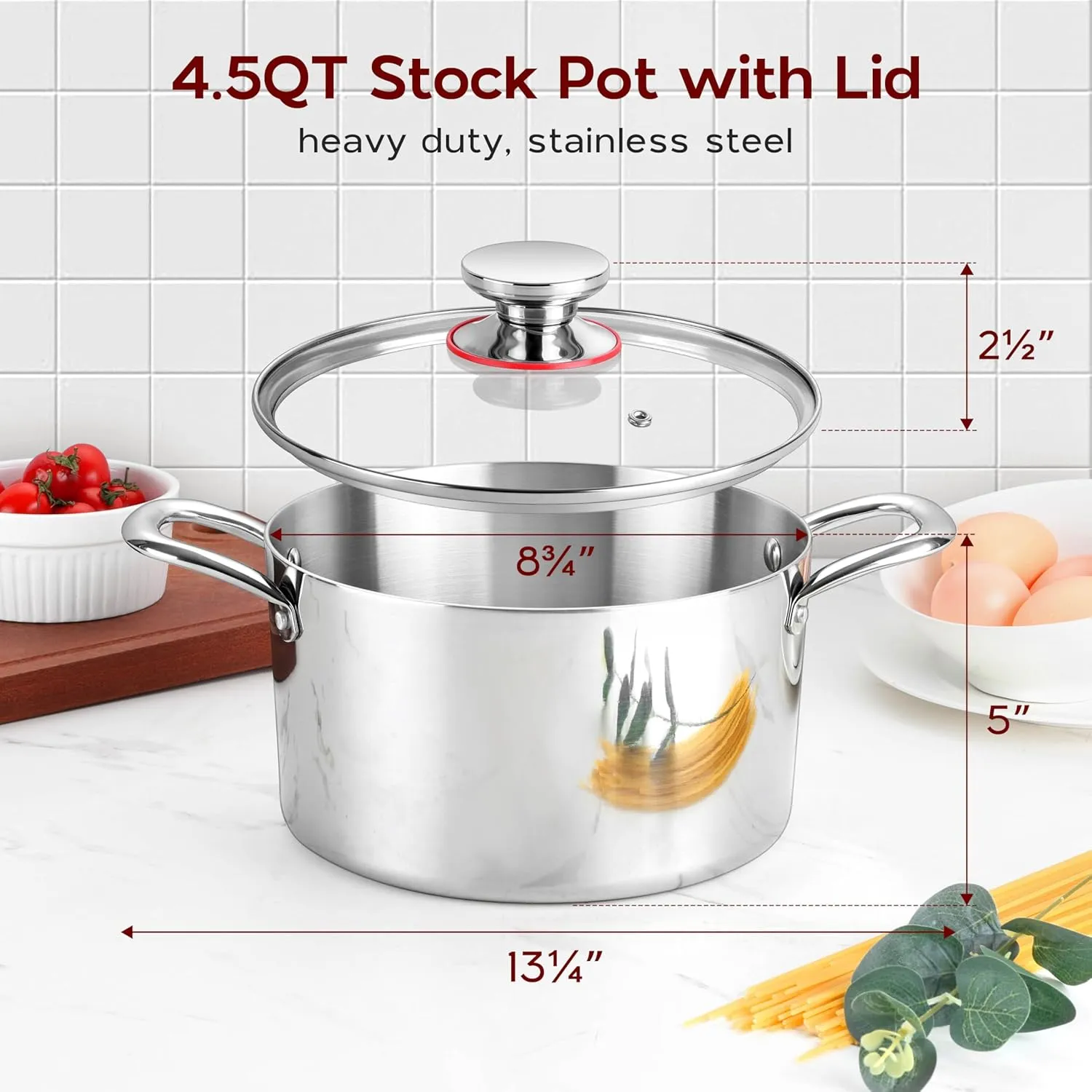 4.5 Quart Stock Soup Pot with Lid Stainless Steel Stockpot Tri-Ply Induction Cooking Pot
